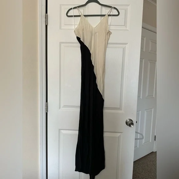 chinese dress ladies Ivy Colorblock Black and Ivory White Organic Cotton Knit Long Sleeve Midi Dress by Another Girl Xs
